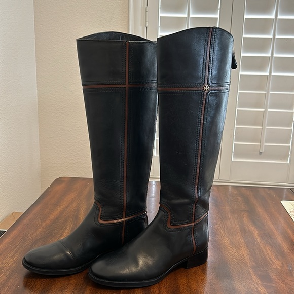 TORY BURCH Juliet two tone riding boots  black almond.. - Picture 2 of 12
